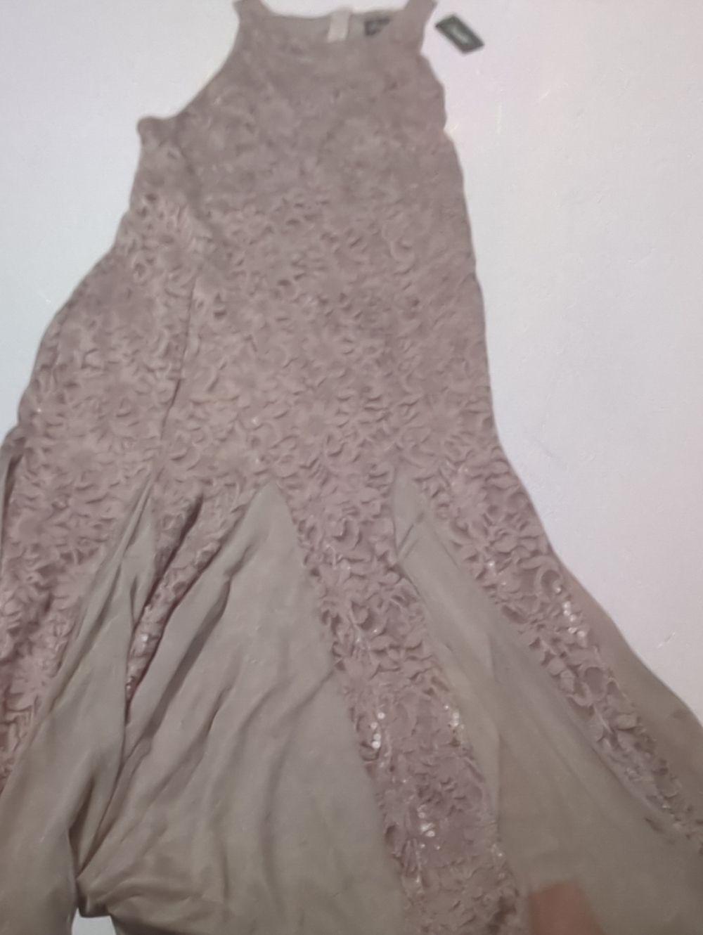 Candie's Lace Mermaid Prom Dress in Taupe